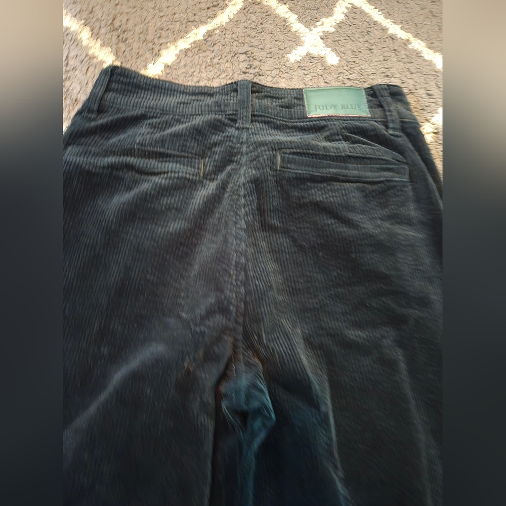 Judy Blue Corduroy Pants Women Sz 5/27 Wide Leg High Rise Emerald Green Stretch - Picture 9 of 12